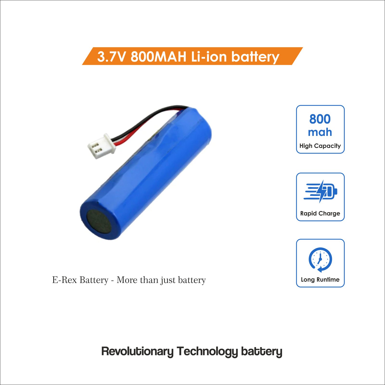 E-Rex 3.7V 800MAH Lithium ion - 14500 Cell Use for Toys And GPS Devices  Battery - E-Rex 